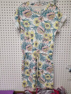 Lou & Grey XS Floral Drawstring Waist Short Sleeve Dress